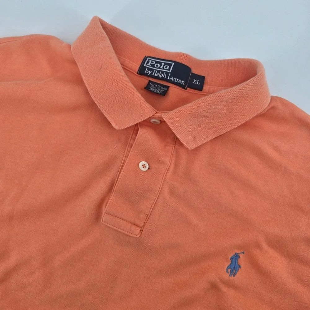 Polo Ralph Lauren Mens XL Peach Orange Short Sleeve Cotton Mesh Polo Shirt Pony